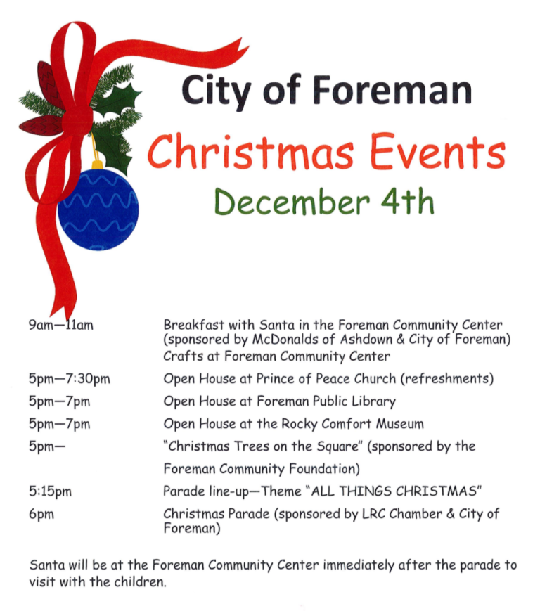 Christmas Schedule of Events Foreman, Arkansas